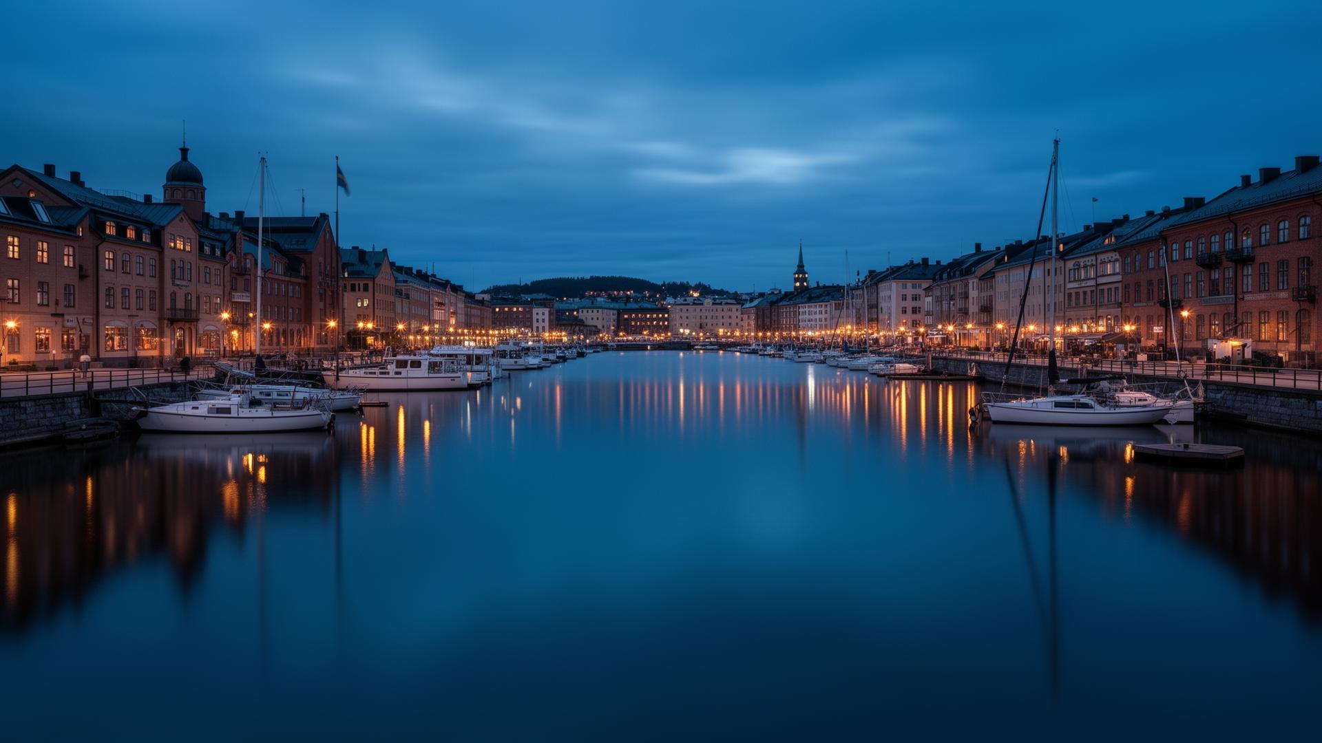 Sundsvalls hamn i skymning